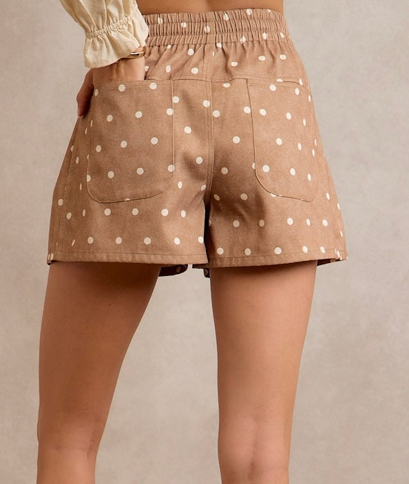 Polka Dot Pintuck Denim Shorts