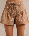 Polka Dot Pintuck Denim Shorts