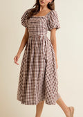 Brown Gingham Midi Dress