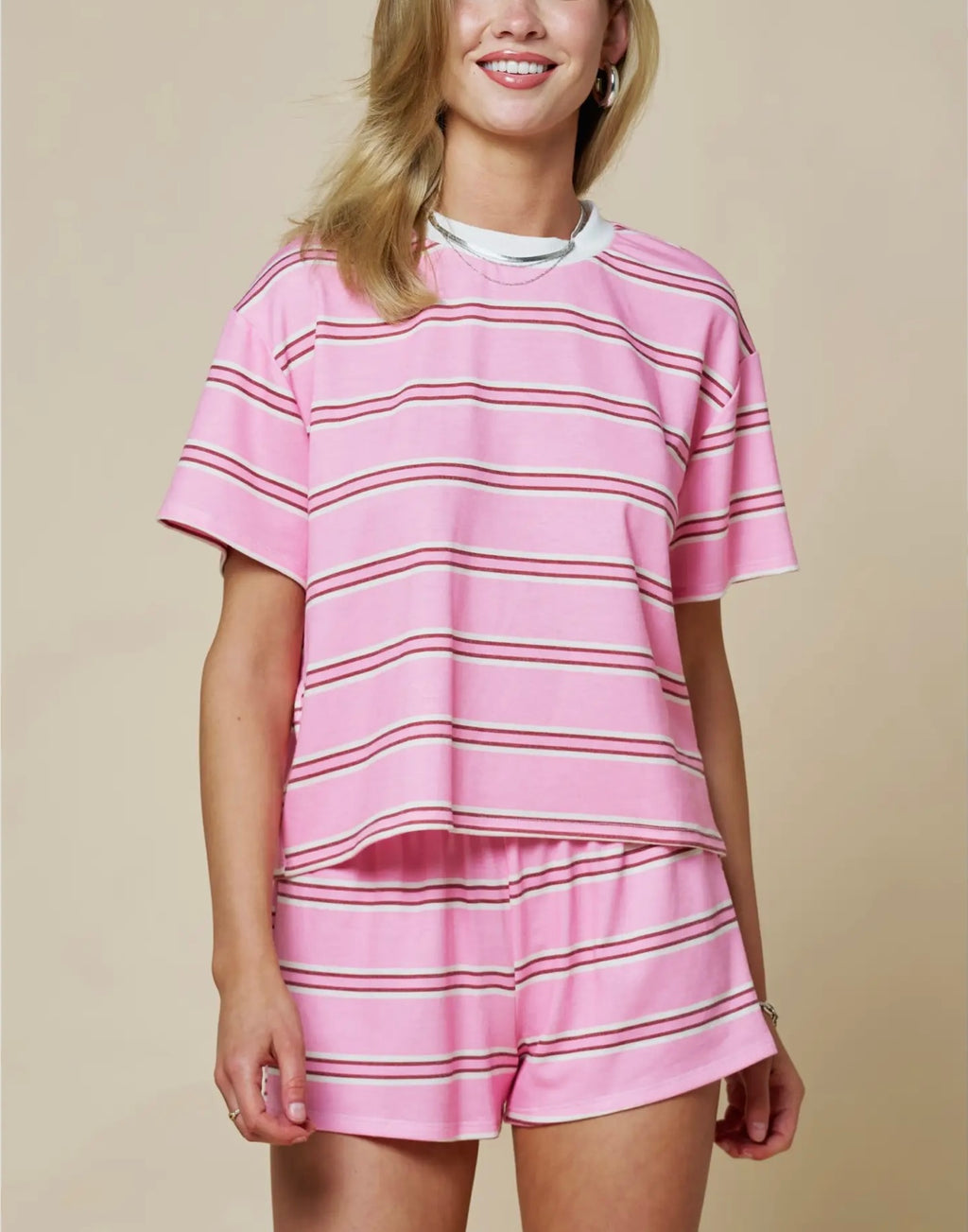 Multicolor Stripe Short Set